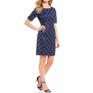 Belle Badgley Mischka Blue Sequin Sheath Dress Size 6